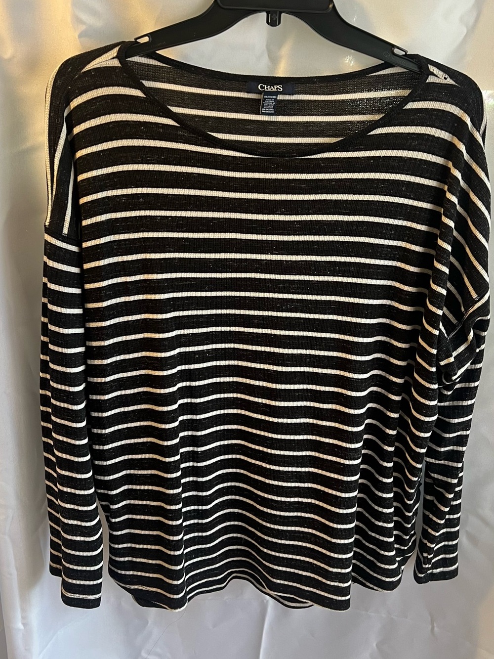 Chaps Black & White Striped Knit Top